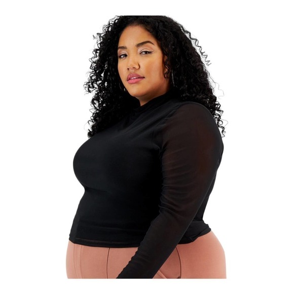 Bar Ill Women’s Plus Size Mesh Mock-Neck Cutout Tie-Back Top Black Size 3X NWT - Picture 5 of 5